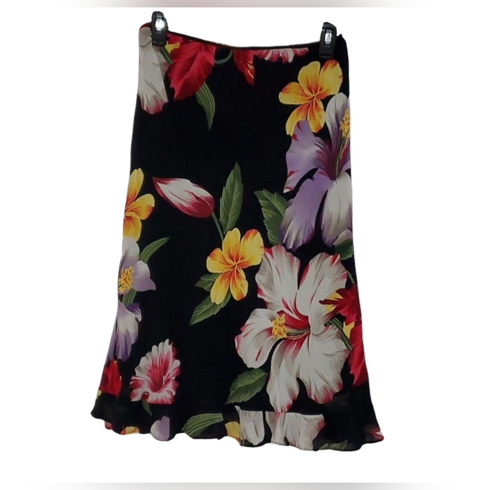 Ceduxion Floral Hibiscus Romantic Ruffle Hawaiian Skirt, Size Small